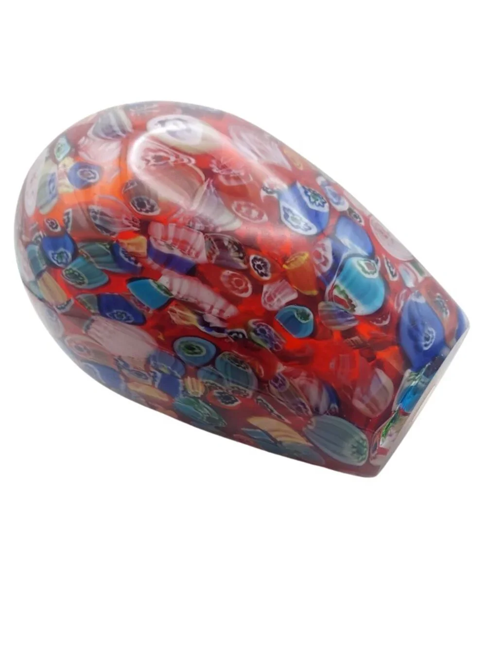 Murano Millefiori Art Glass Vase Hand Blown Red Murrine Canes Aventurine Italy